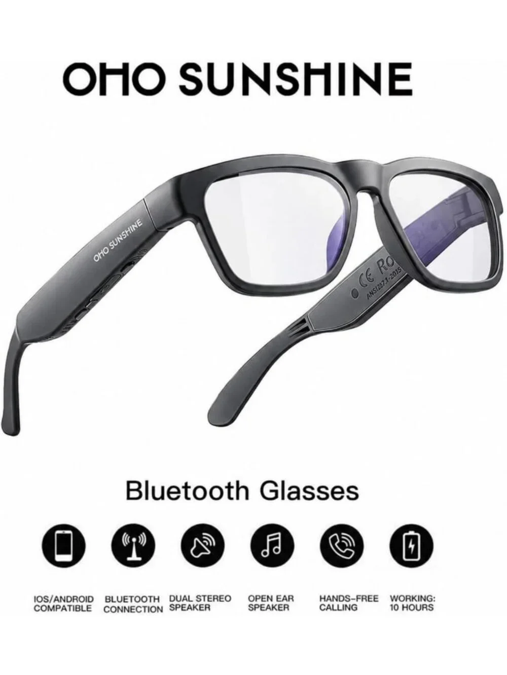Lightweight Bluetooth Audio Sunglasses, Open Ear Sport Glasses, 10H Playtime